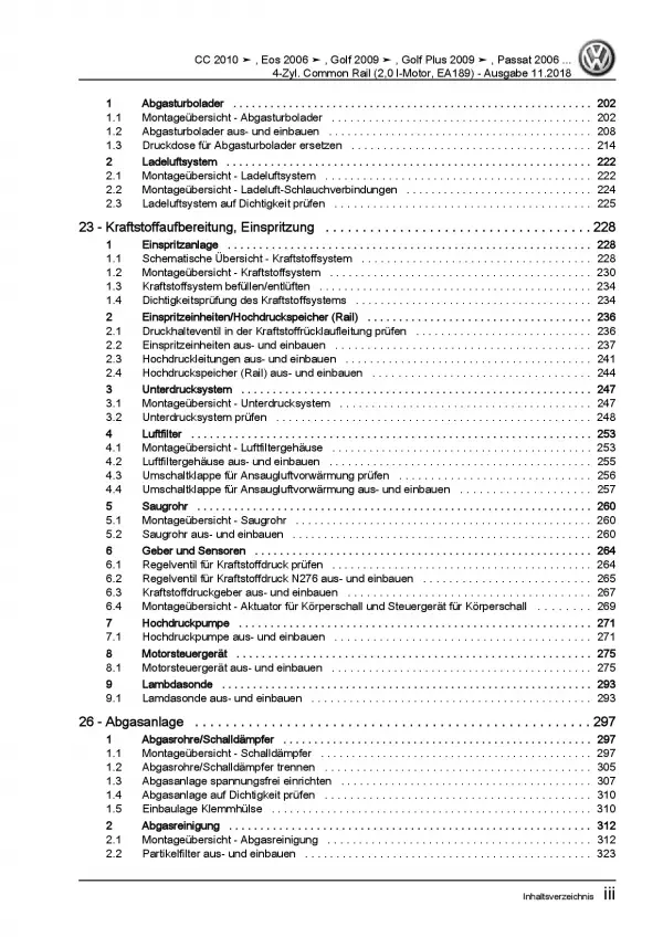 VW Scirocco 13 (08-14) 2,0l Dieselmotor 110-170 PS TDI Reparaturanleitung PDF