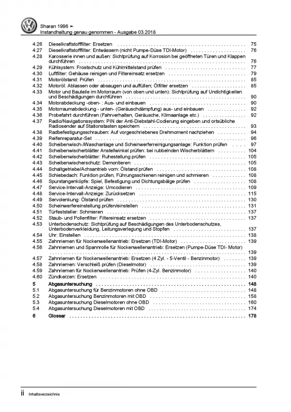 VW Sharan Typ 7M (95-10) Instandhaltung Inspektion Wartung Reparaturanleitung