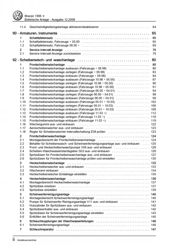 VW Sharan Typ 7M (95-10) Elektrische Anlage Elektrik Systeme Reparaturanleitung