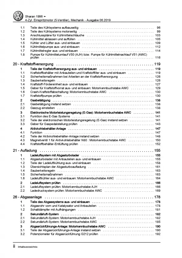 VW Sharan 7M (95-10) 1,8l Benzinmotor 150 PS Mechanik Reparaturanleitung PDF