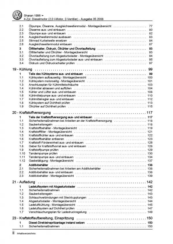 VW Sharan 7M (95-10) 2,0l Dieselmotor TDI 136-140 PS Reparaturanleitung PDF