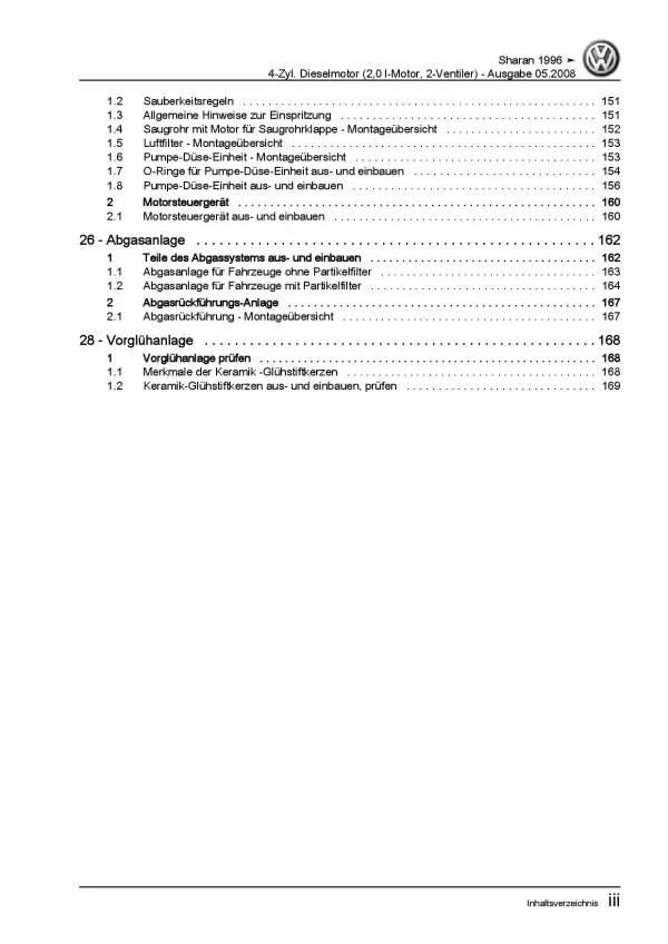 VW Sharan 7M (95-10) 2,0l Dieselmotor TDI 136-140 PS Reparaturanleitung PDF