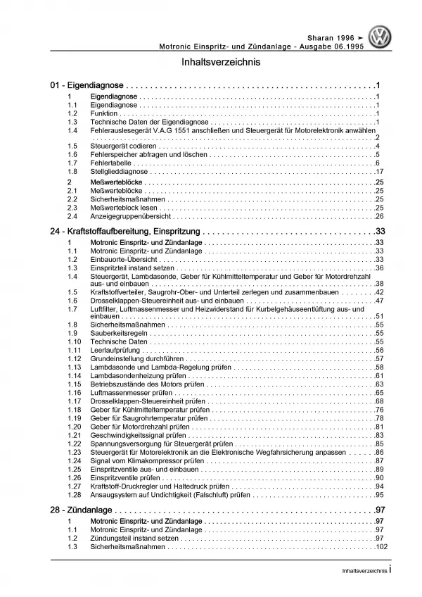 VW Sharan (95-10) Motronic Einspritz- Zündanlage 174 PS Reparaturanleitung PDF