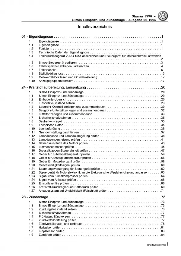 VW Sharan 7M (95-10) Simos Einspritz- Zündanlage 150 PS Reparaturanleitung PDF