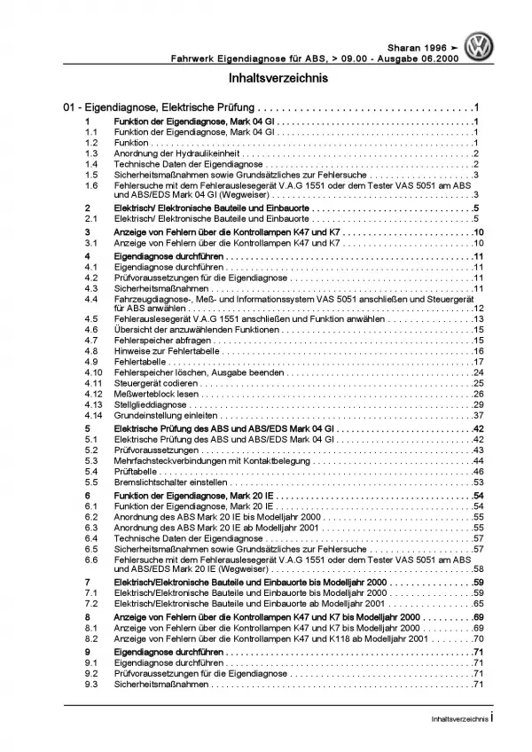 VW Sharan 7M (95-10) Eigendiagnose Fahrwerk Bremsen Reparaturanleitung