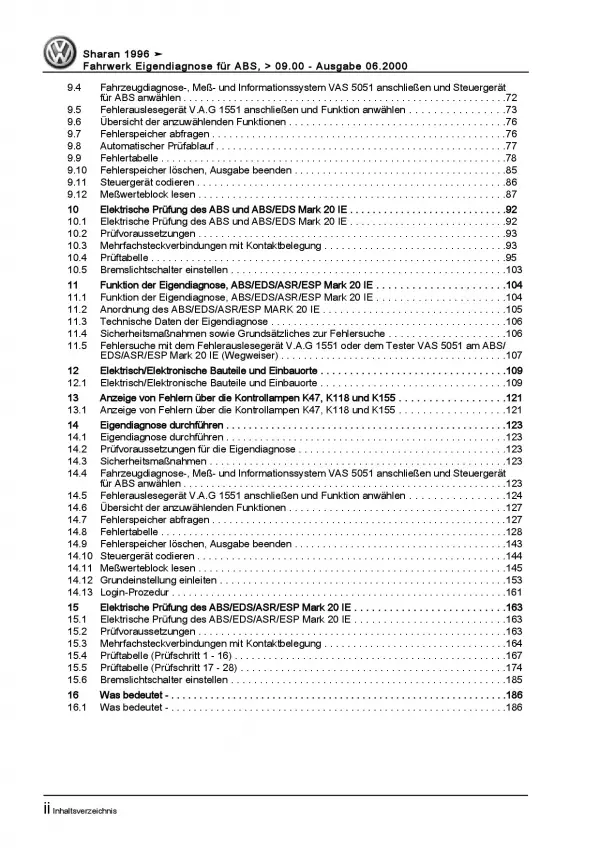 VW Sharan 7M (95-10) Eigendiagnose Fahrwerk Bremsen Reparaturanleitung