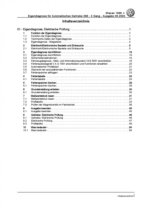 VW Sharan Typ 7M (95-10) Eigendiagnose Automatikgetriebe 009 Reparaturanleitung