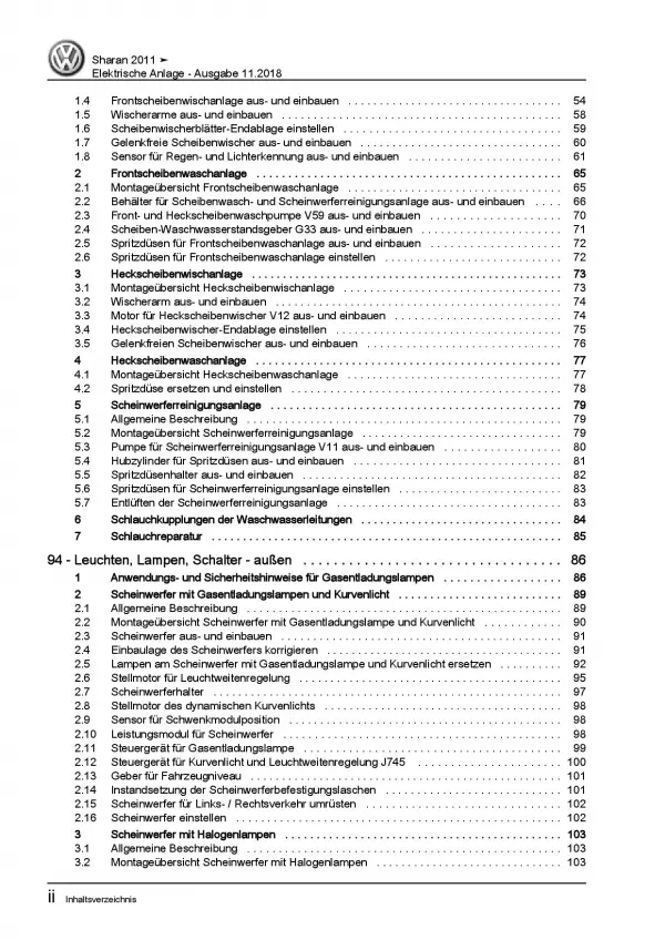 VW Sharan 7N (10-15) Elektrische Anlage Elektrik Systeme Reparaturanleitung PDF