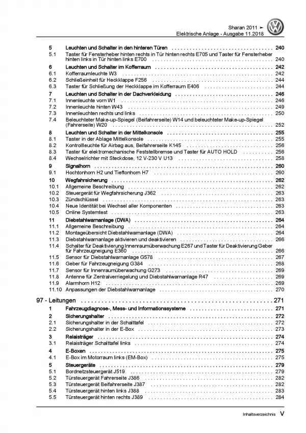 VW Sharan 7N 2010-2015 Elektrische Anlage Elektrik Systeme Reparaturanleitung