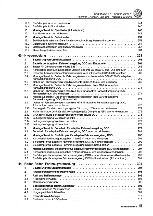 VW Sharan Typ 7N ab 2010 Fahrwerk Achsen Lenkung Reparaturanleitung PDF