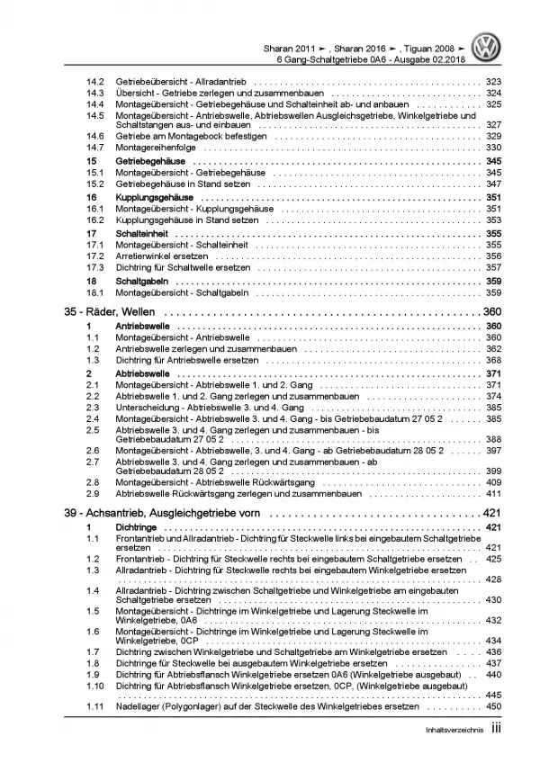 VW Sharan 7N ab 2010 6 Gang Schaltgetriebe 0A6 Kupplung Reparaturanleitung PDF