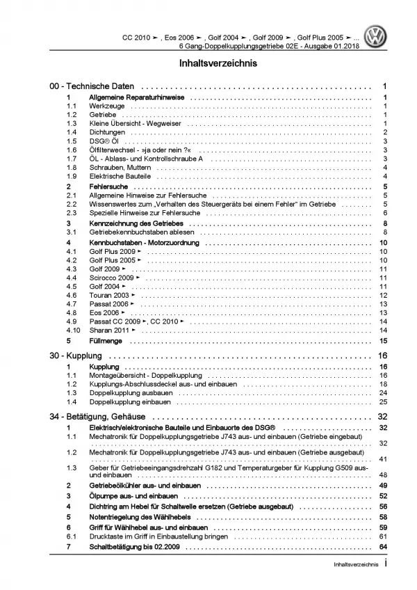 VW Sharan 7N (10-15) 6 Gang Automatikgetriebe DSG DKG 02E Reparaturanleitung PDF