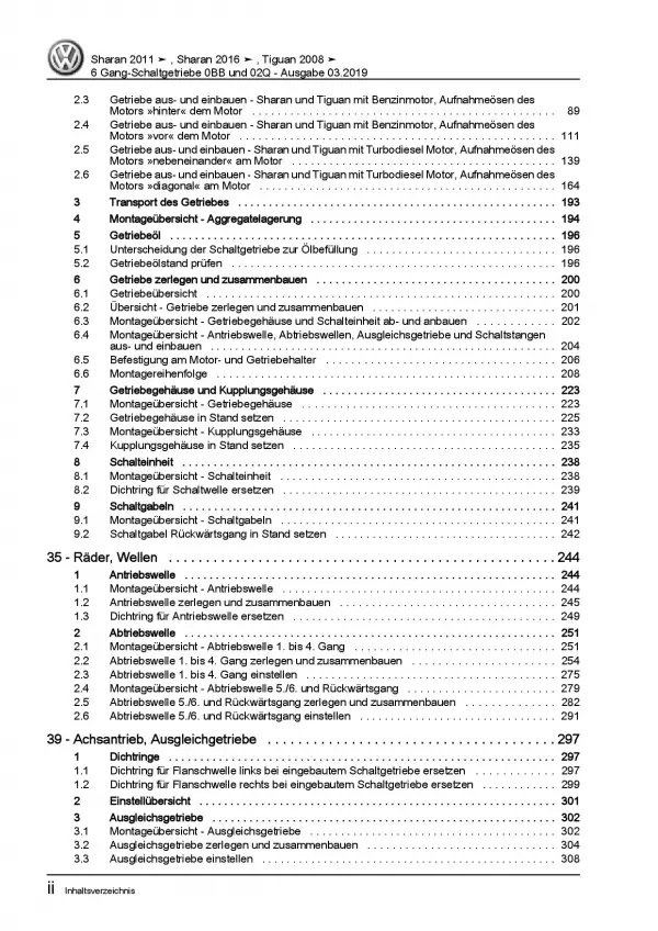 VW Sharan 7N (10>) 6 Gang Schaltgetriebe 0BB 02Q Kupplung Reparaturanleitung PDF
