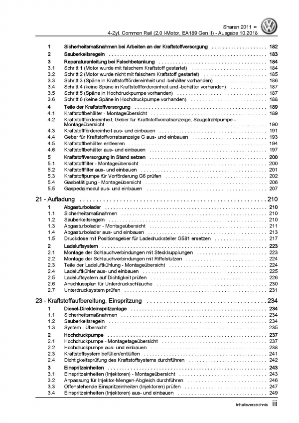 VW Sharan 7N 2010-2015 2,0l Dieselmotor TDI 115-177 PS Reparaturanleitung PDF