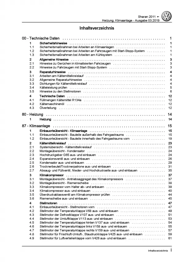 VW Sharan Typ 7N 2010-2015 Heizung Belüftung Klimaanlage Reparaturanleitung PDF