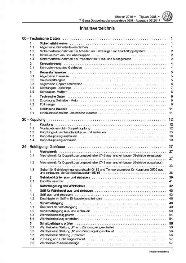 VW Sharan 7N ab 2015 7 Gang Automatikgetriebe DSG DKG 0BH Reparaturanleitung PDF