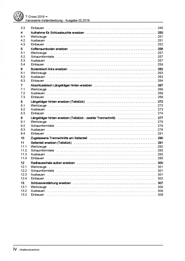 VW T-Coss Typ C1 ab 2018 Karosserie Unfall Instandsetzung Reparaturanleitung PDF