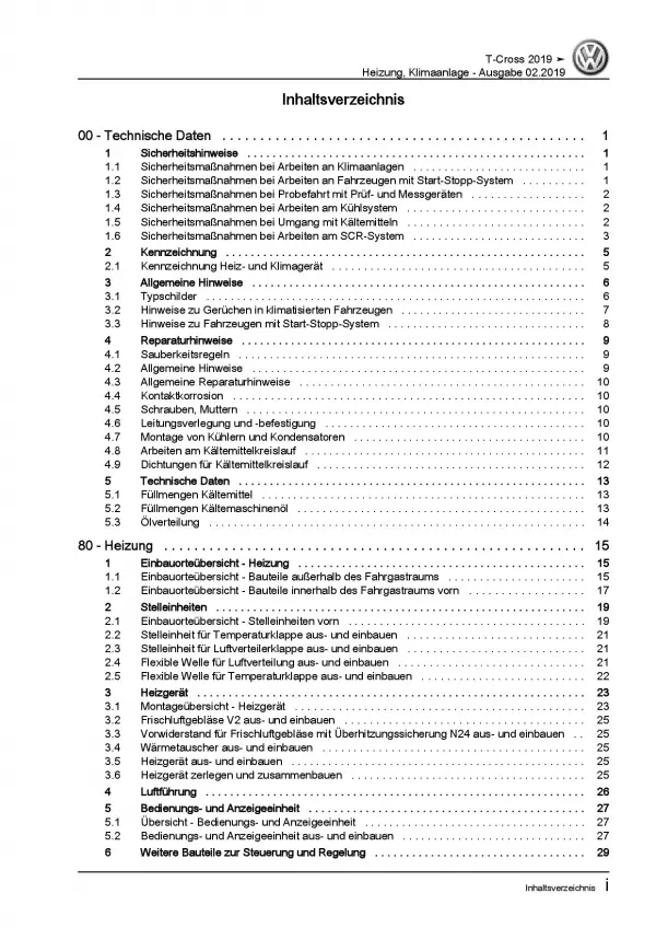 VW T-Coss Typ C1 ab 2018 Heizung Belüftung Klimaanlage Reparaturanleitung PDF