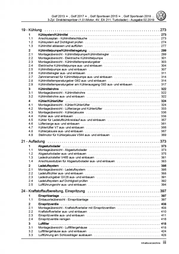 VW T-Coss Typ C1 ab 2018 3-Zyl. 1,0l Benzinmotor 85-115 PS Reparaturanleitug PDF