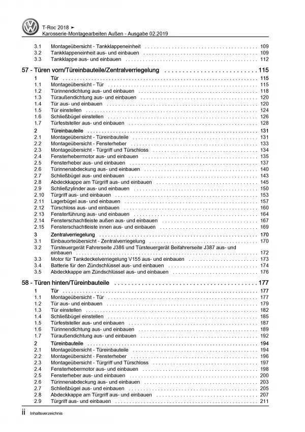 VW T-Roc Typ A1 ab 2017 Karosserie Montagearbeiten Außen Reparaturanleitung PDF