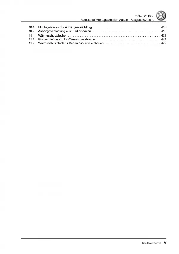 VW T-Roc Typ A1 ab 2017 Karosserie Montagearbeiten Außen Reparaturanleitung PDF