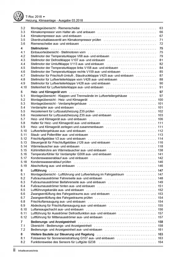 VW T-Roc Typ A1 ab 2017 Heizung Belüftung Klimaanlage Reparaturanleitung PDF