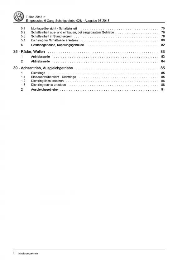 VW T-Roc A1 ab 2017 6 Gang Schaltgetriebe 02S Kupplung Reparaturanleitung PDF