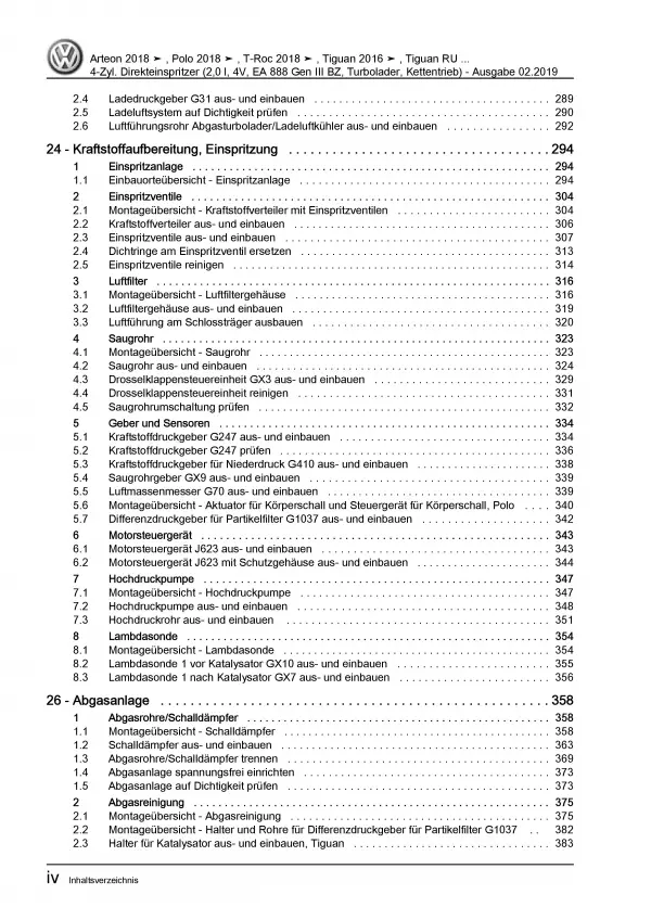 VW T-Roc A1 ab 2017 4-Zyl. 2,0l Benzinmotor 180-200 PS Reparaturanleitung PDF