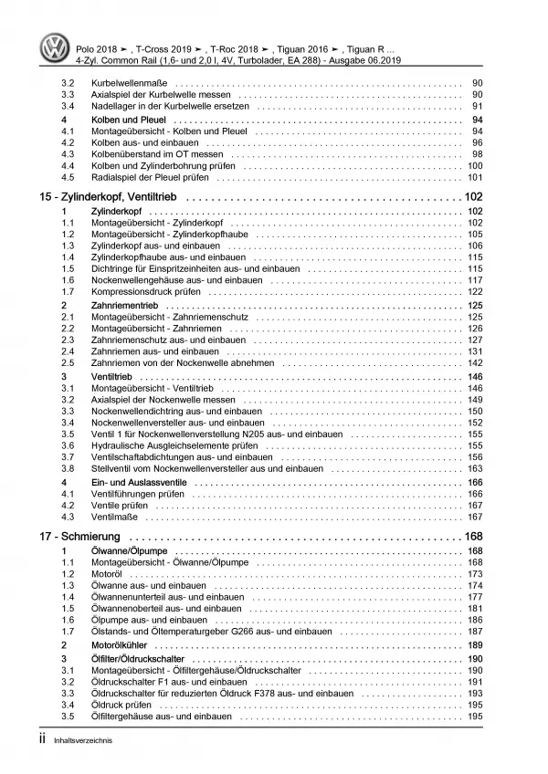 VW T-Roc A1 ab 2017 1,6l 2,0l Dieselmotor TDI 80-190 PS Reparaturanleitung PDF