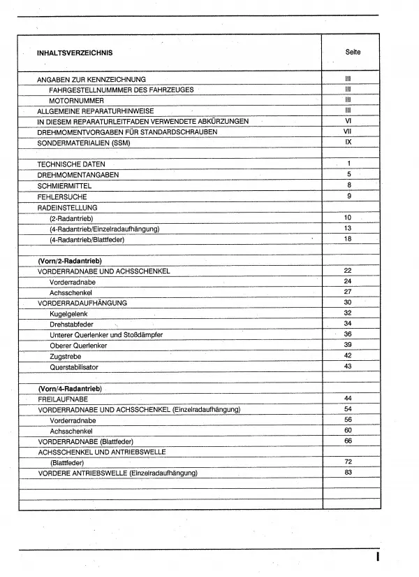 VW Taro Typ 7A 1989-1997 Radaufhängung Achsen Reparaturanleitung PDF