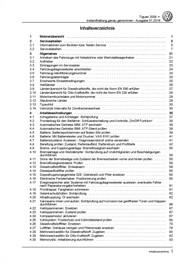 VW Tiguan 5N 2007-2016 Instandhaltung Inspektion Wartung Reparaturanleitung PDF