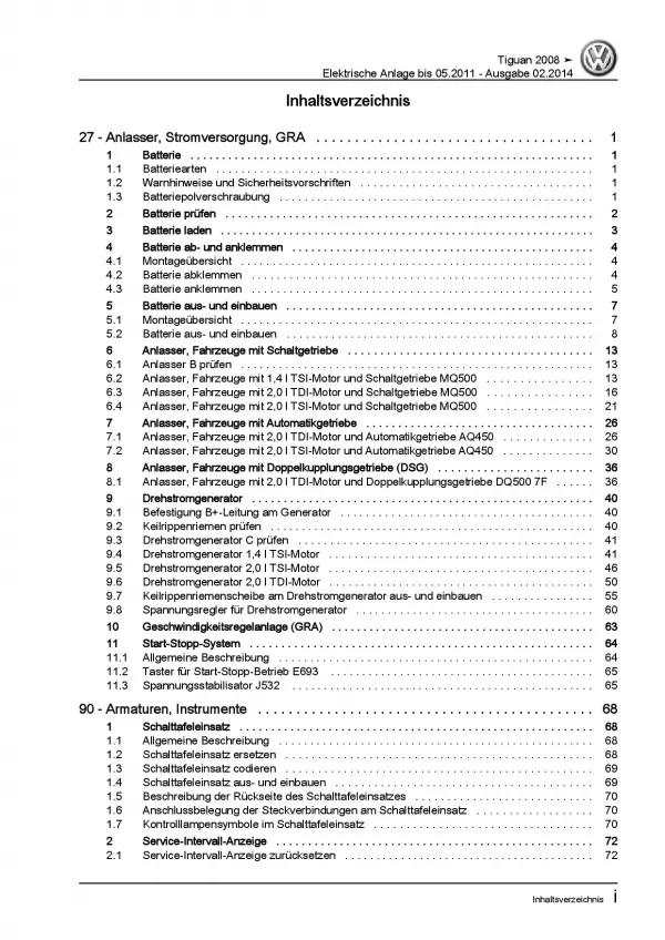 VW Tiguan 5N (07-11) Elektrische Anlage Elektrik Systeme Reparaturanleitung PDF