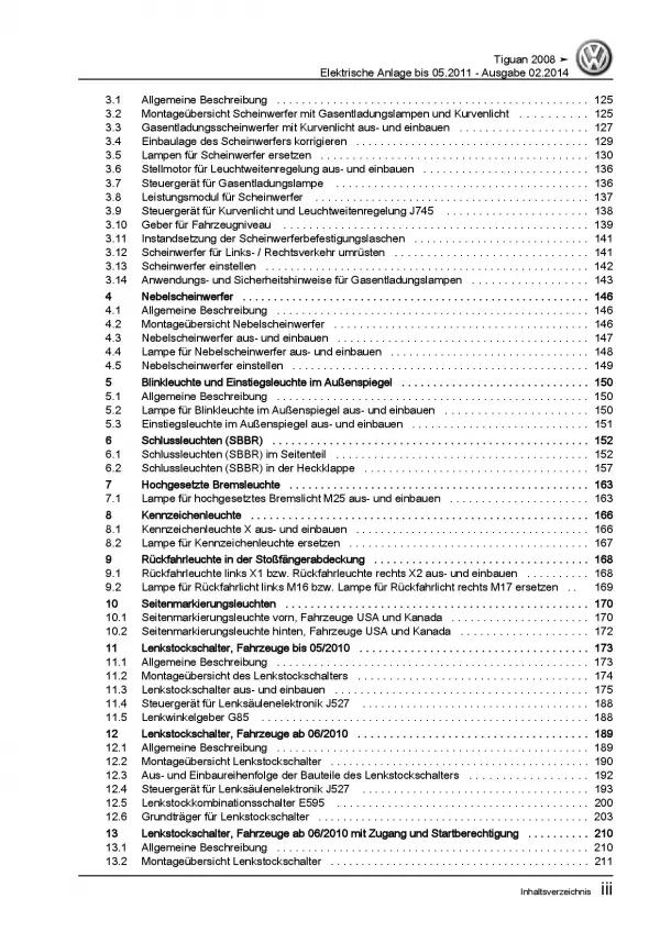 VW Tiguan 5N (07-11) Elektrische Anlage Elektrik Systeme Reparaturanleitung PDF