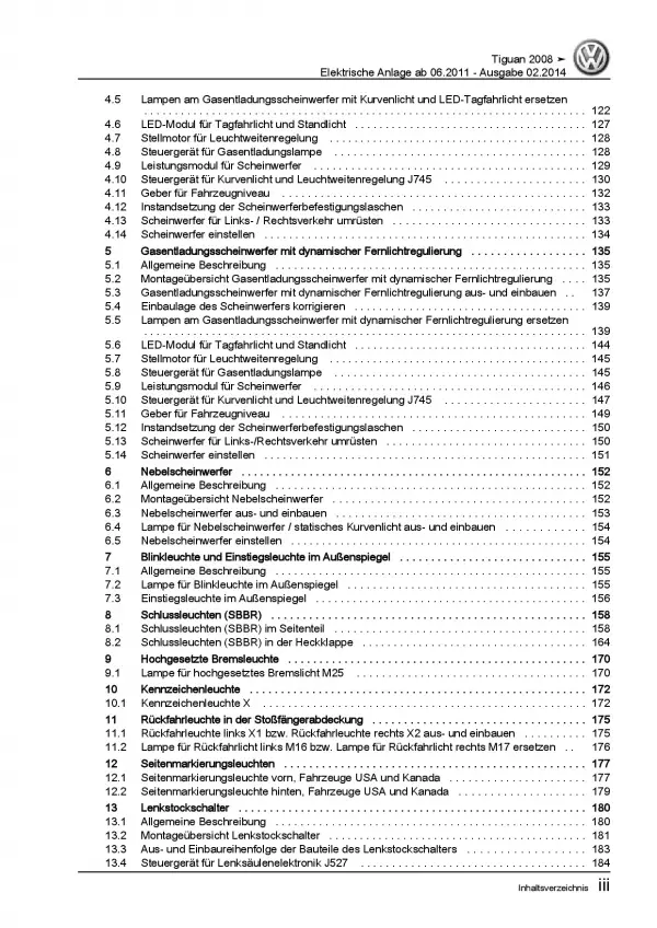 VW Tiguan 5N (11-16) Elektrische Anlage Elektrik Systeme Reparaturanleitung PDF