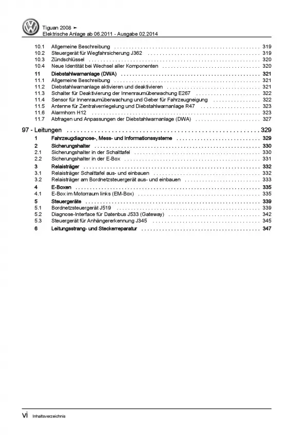 VW Tiguan 5N (11-16) Elektrische Anlage Elektrik Systeme Reparaturanleitung PDF