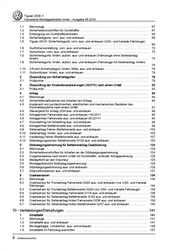 VW Tiguan 5N 2007-2016 Karosserie Montagearbeiten Innen Reparaturanleitung PDF