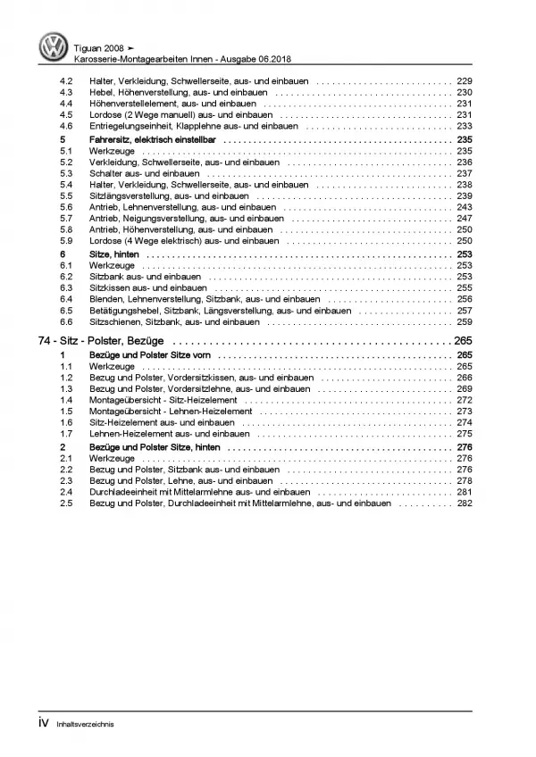 VW Tiguan 5N 2007-2016 Karosserie Montagearbeiten Innen Reparaturanleitung PDF