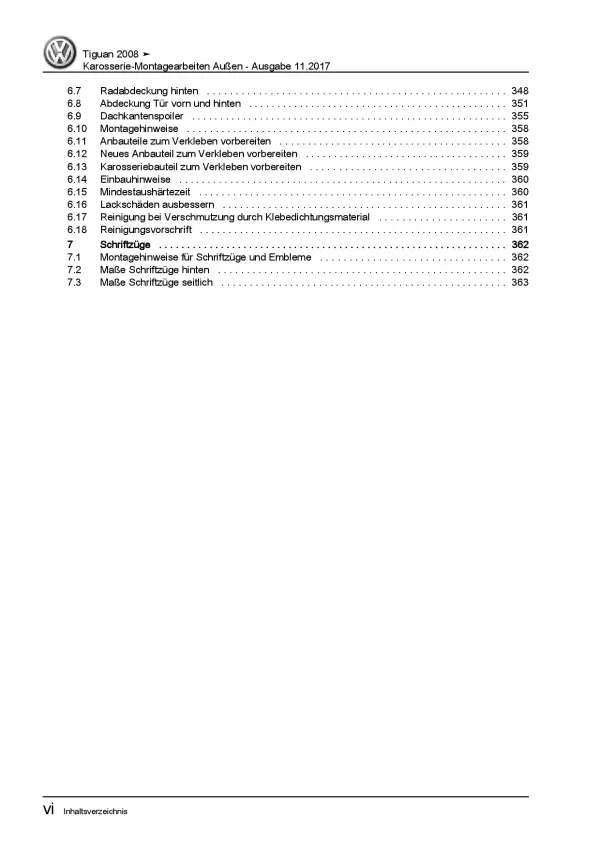 VW Tiguan Typ 5N (07-16) Karosserie Montagearbeiten Außen Reparaturanleitung PDF