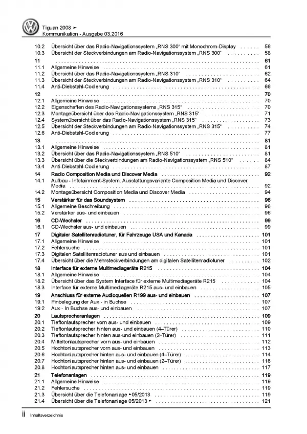 VW Tiguan Typ 5N 2007-2016 Radio Navigation Kommunikation Reparaturanleitung PDF