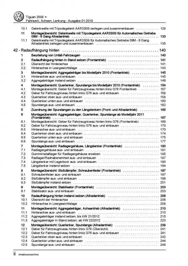 VW Tiguan Typ 5N 2007-2016 Fahrwerk Achsen Lenkung Reparaturanleitung PDF