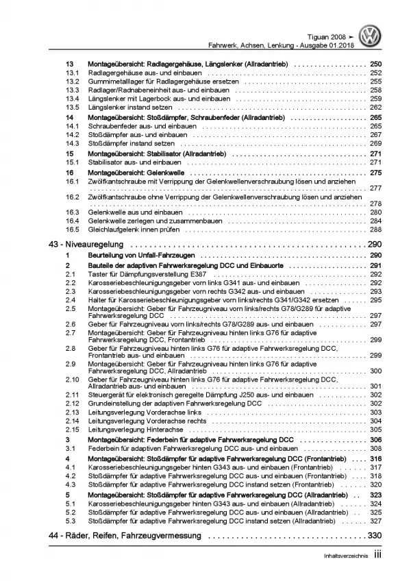 VW Tiguan Typ 5N 2007-2016 Fahrwerk Achsen Lenkung Reparaturanleitung