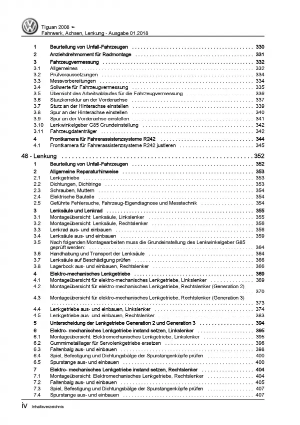 VW Tiguan Typ 5N 2007-2016 Fahrwerk Achsen Lenkung Reparaturanleitung PDF