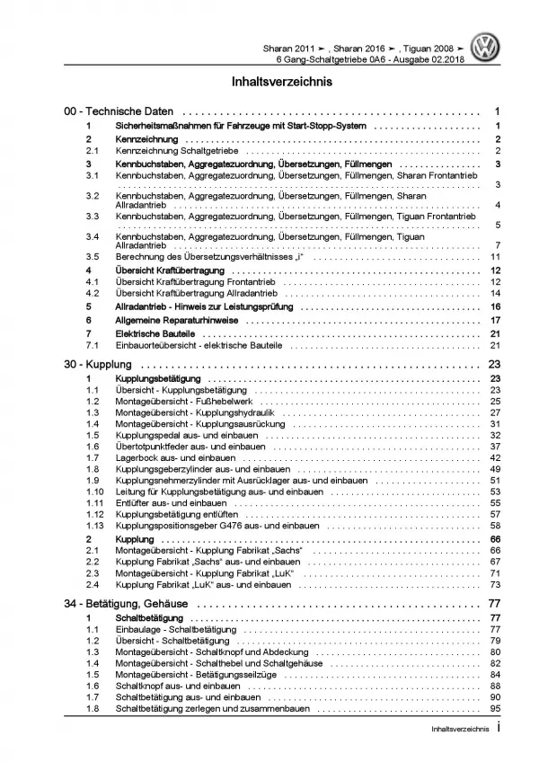 VW Tiguan 5N 2007-2016 6 Gang Schaltgetriebe 0A6 Kupplung Reparaturanleitung PDF