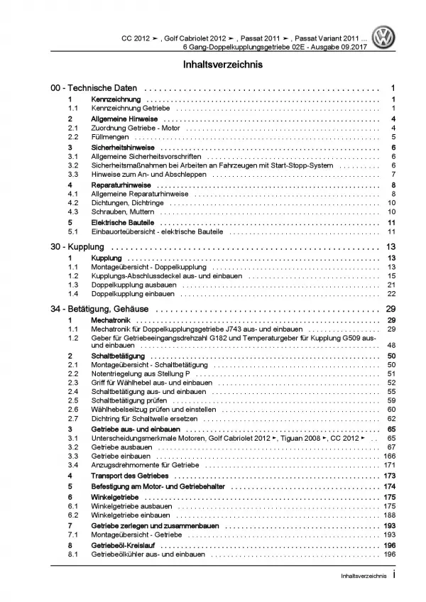 VW Tiguan 5N (07-16) 6 Gang Automatikgetriebe DSG DKG 02E Reparaturanleitung PDF