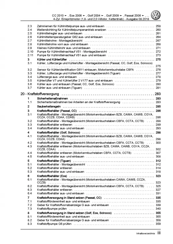 VW Tiguan 5N 2007-2016 1,8l 2,0l Benzinmotor 152-210 PS Reparaturanleitung PDF