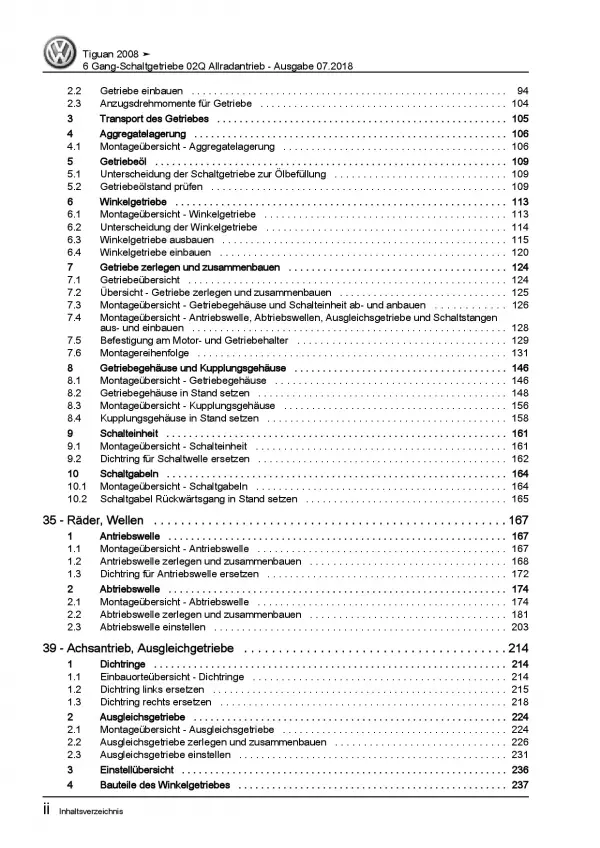 VW Tiguan 5N 2007-2016 6 Gang Schaltgetriebe Kupplung 02Q Reparaturanleitung