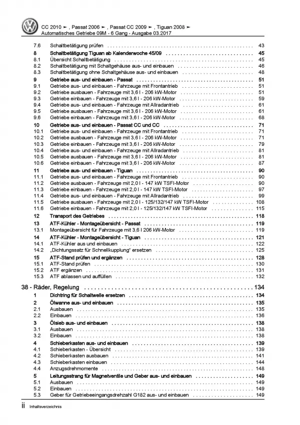 VW Tiguan Typ 5N 2007-2016 6 Gang Automatikgetriebe 09M Reparaturanleitung PDF