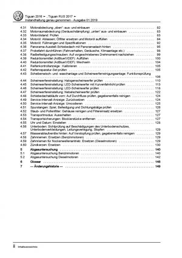 VW Tiguan AD ab 2016 Instandhaltung Inspektion Wartung Reparaturanleitung PDF
