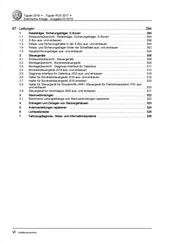 VW Tiguan AD ab 2016 Elektrische Anlage Elektrik Systeme Reparaturanleitung PDF