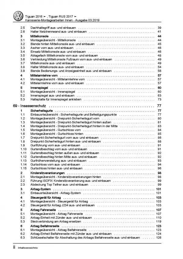 VW Tiguan AD ab 2016 Karosserie Montagearbeiten Innen Reparaturanleitung PDF